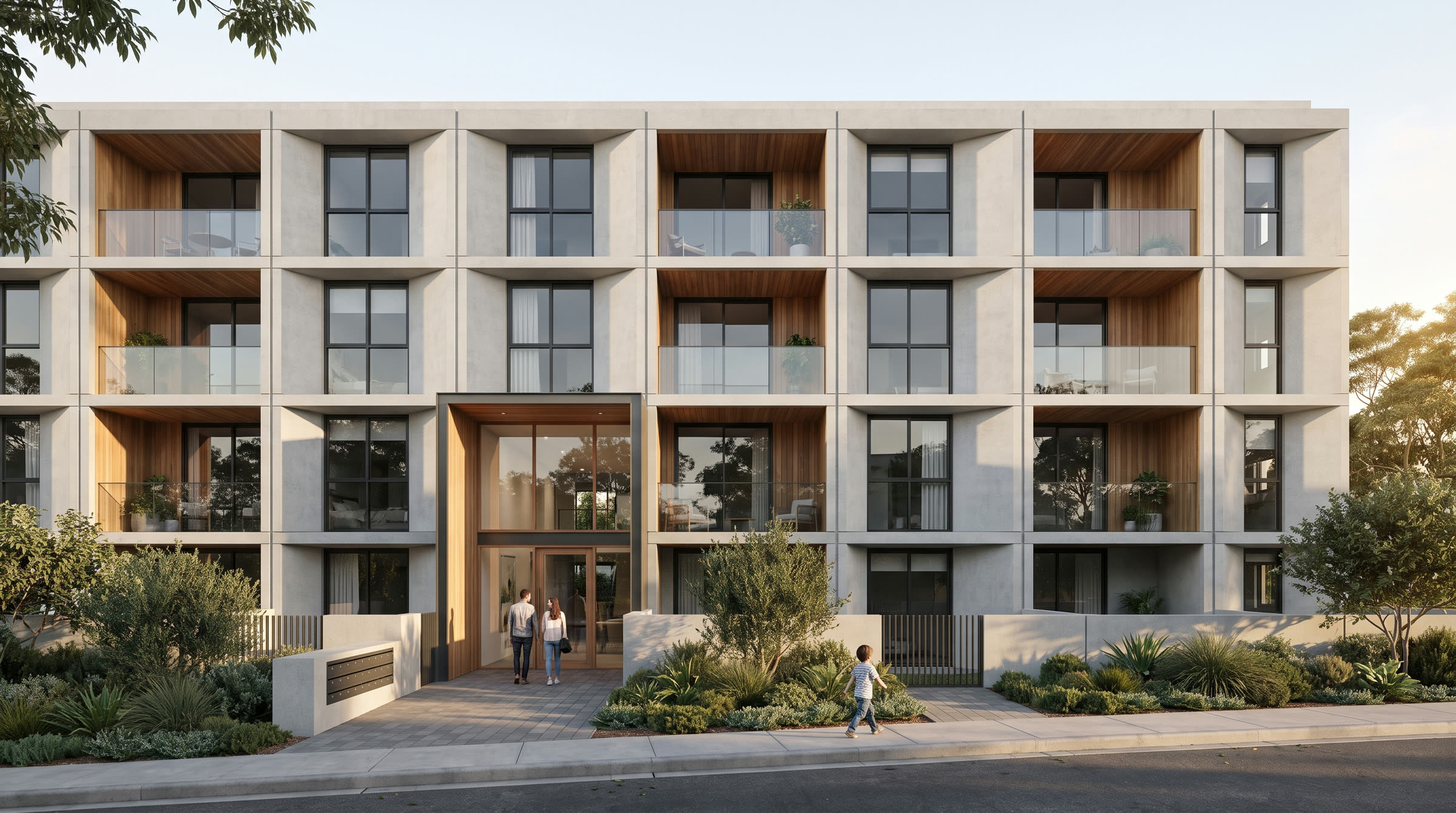 Completed multi-storey accommodation block assembled from stacked volumetric modules.
