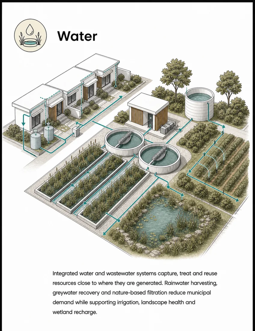 Sustainable community card: water — harvesting, treatment and reuse.