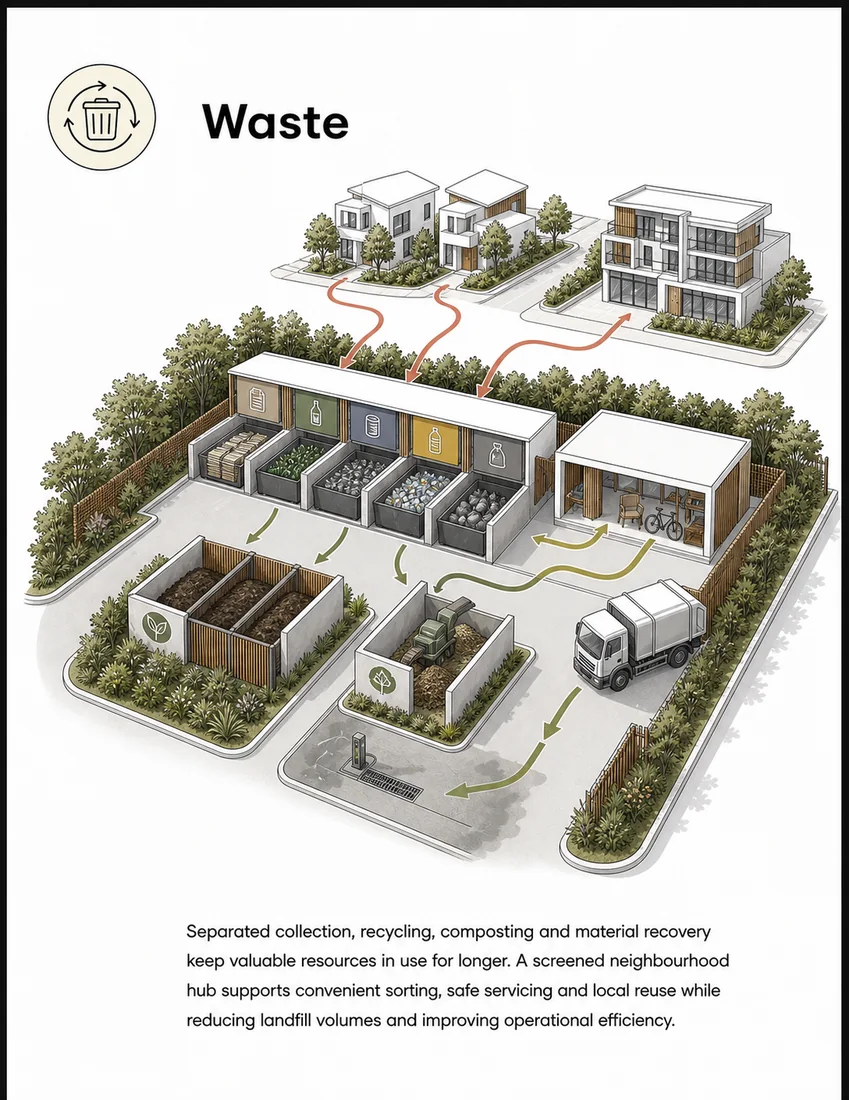 Sustainable community card: waste — separation, composting and recovery.