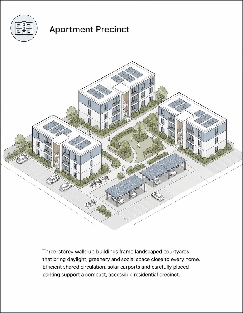 Zone concept card: walk-up apartment precinct.