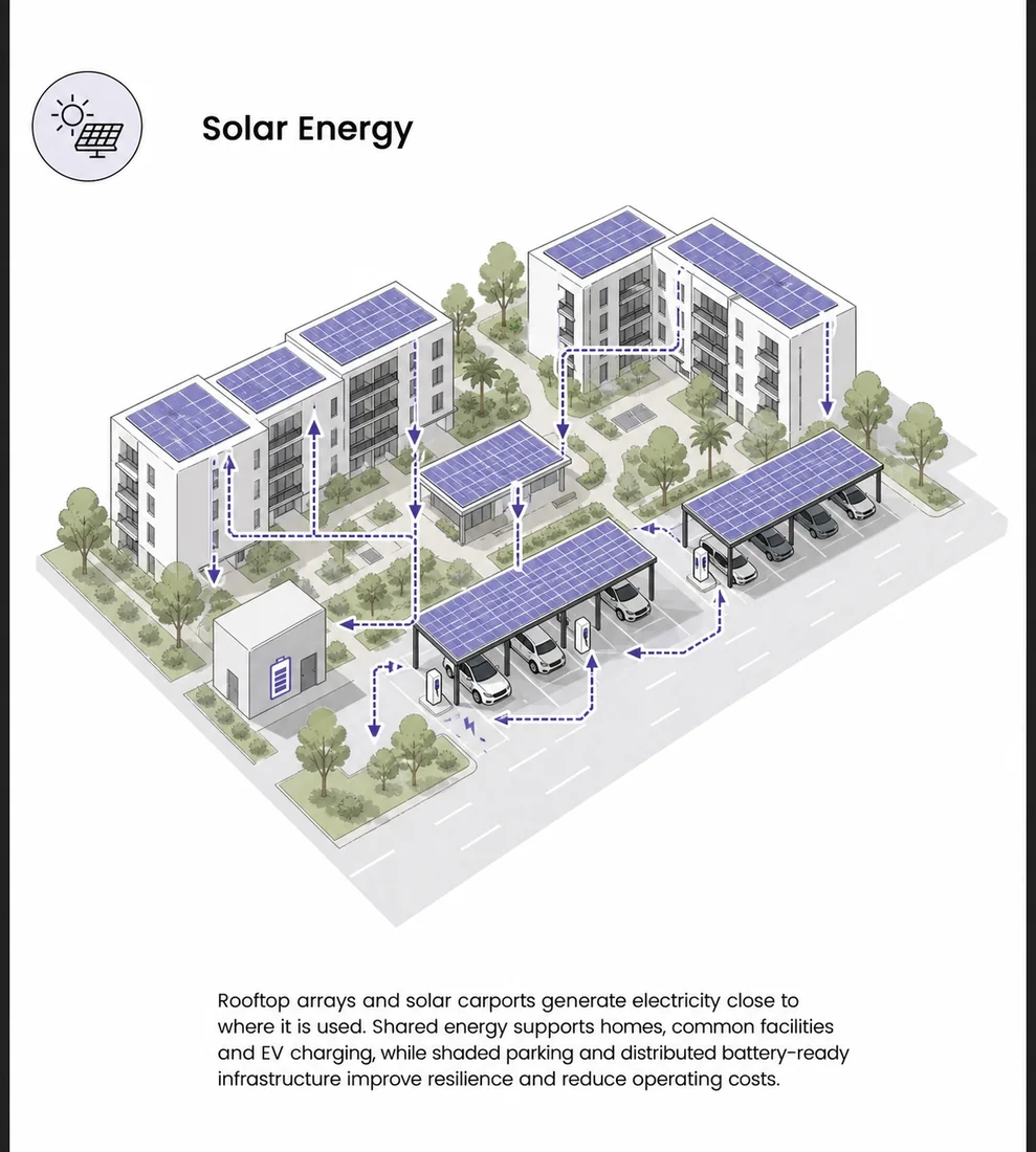 Zone concept card: rooftop photovoltaics and solar carports.
