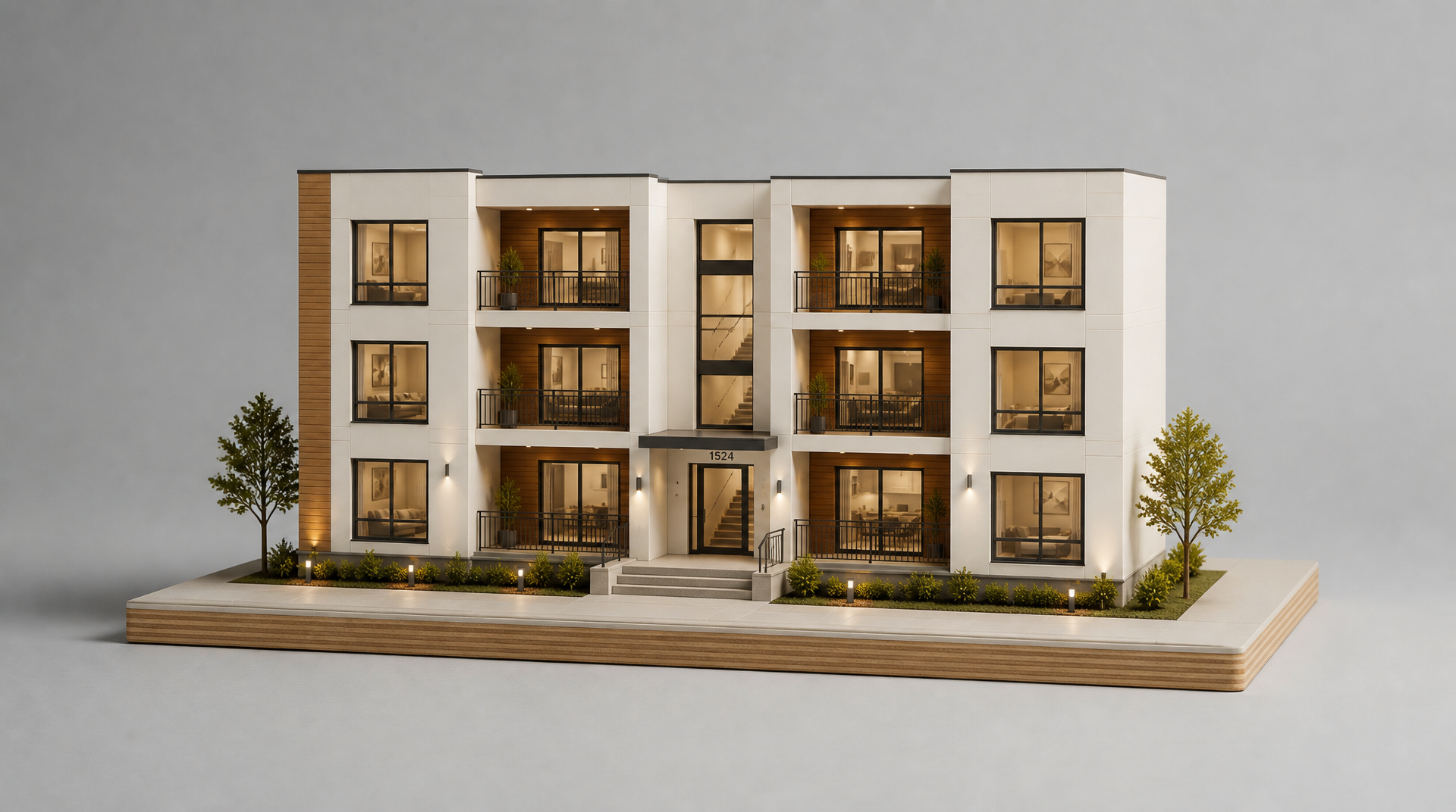 3D architectural scale model — luxury residential module.
