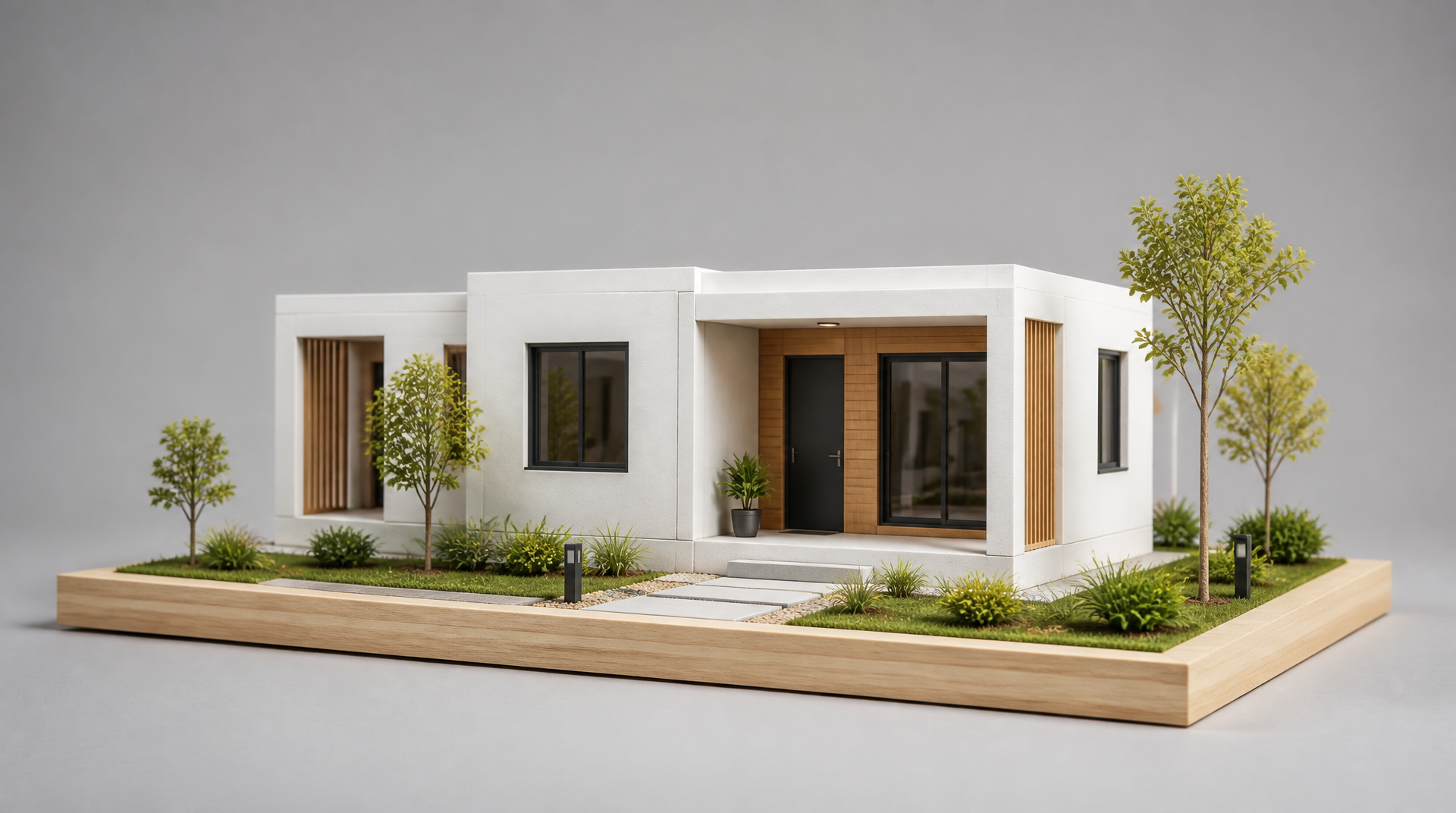 3D architectural scale model — affordable housing module.