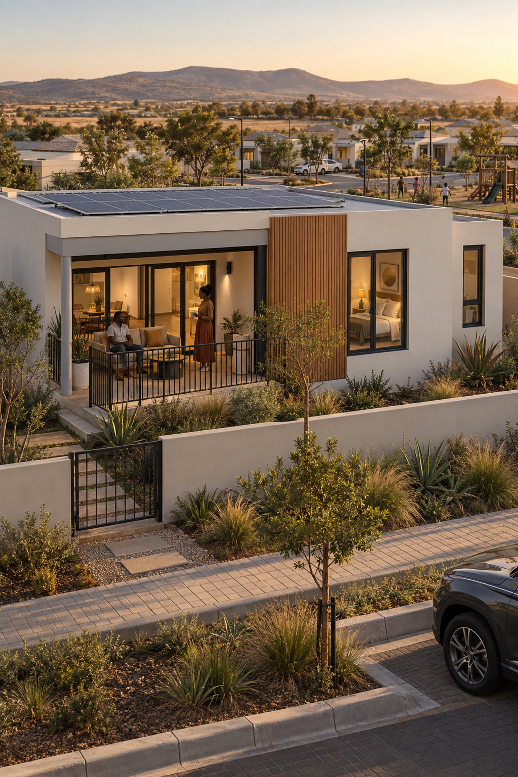 Photoreal visualisation of a single-storey precast home with a covered stoep.