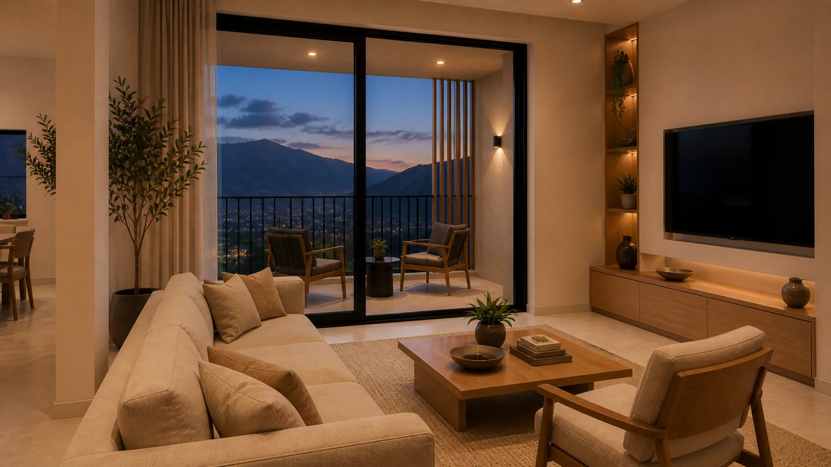 Living room opening to a balcony.