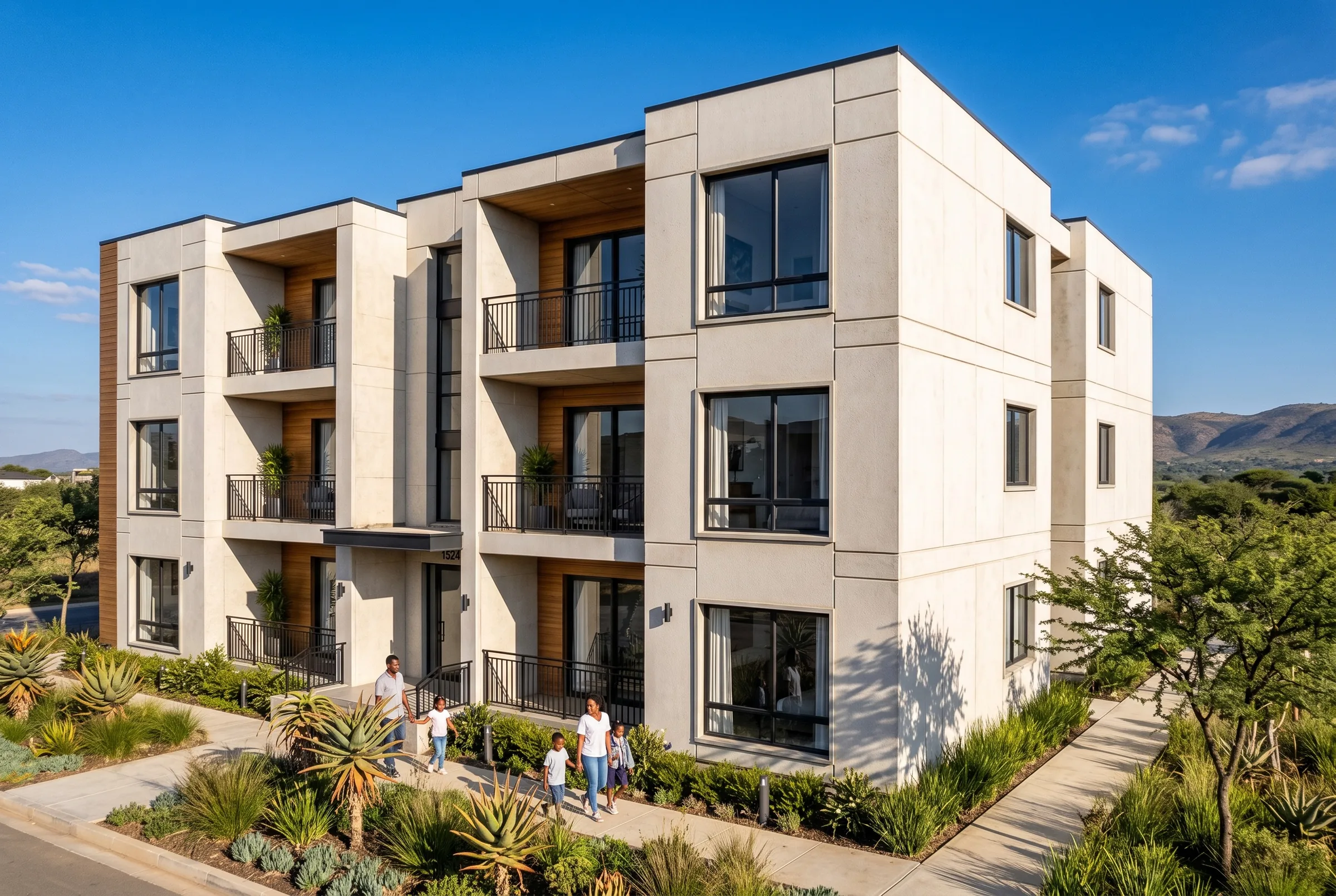 Walk-up block by day, street elevation.