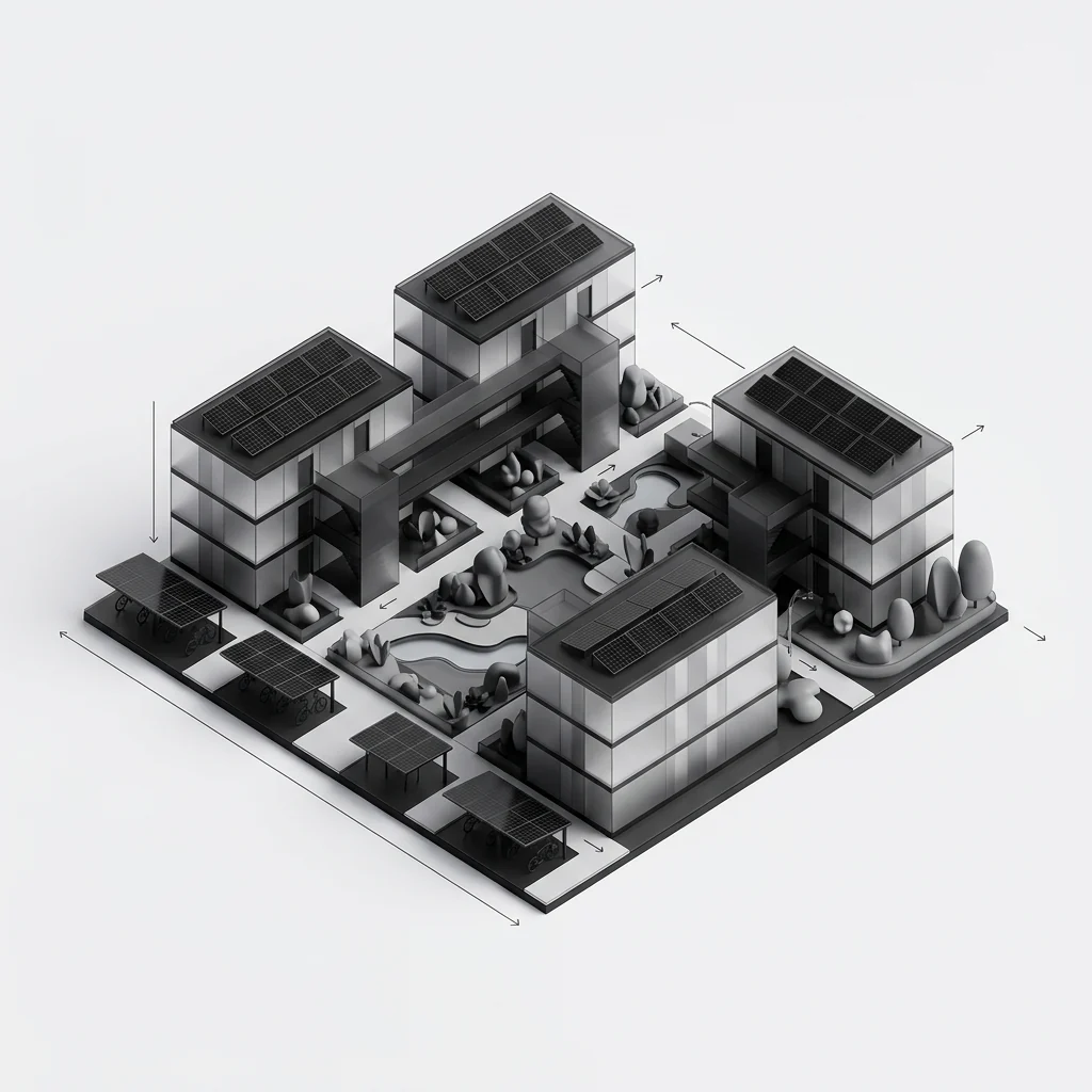 Zone graphic — multi-storey residential blocks around a courtyard.